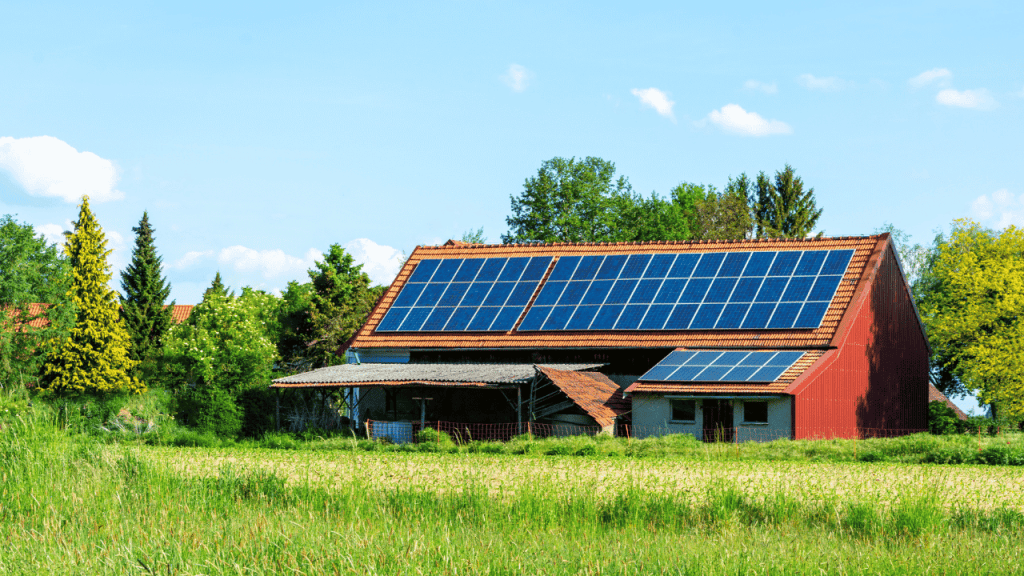 Farmhouse with solar panels