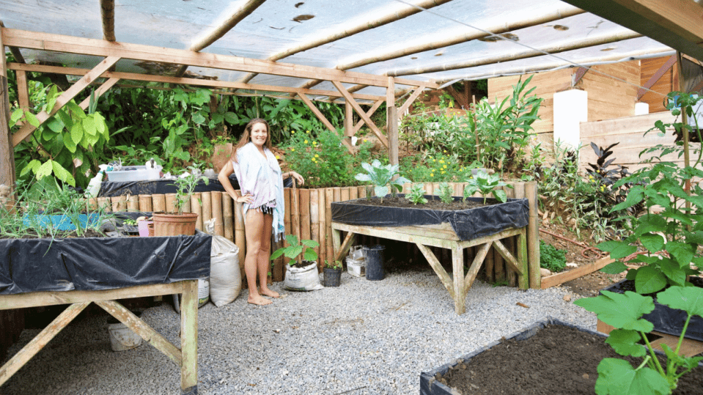 woman at homestead garden