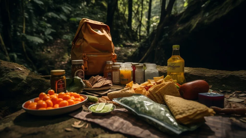 a variety of non-perishable food items and snacks laid out