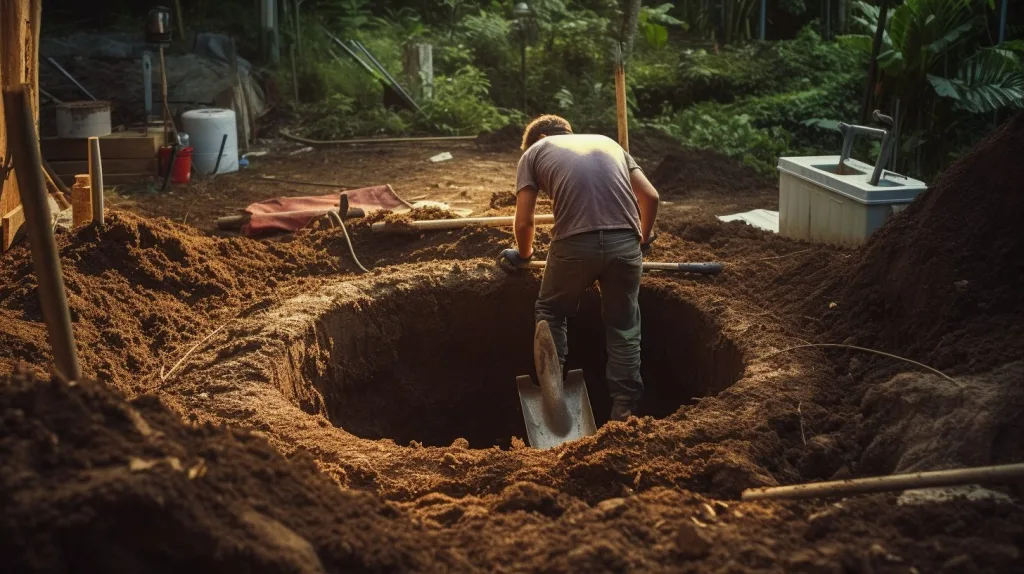 Man digging a hole for a septic tank