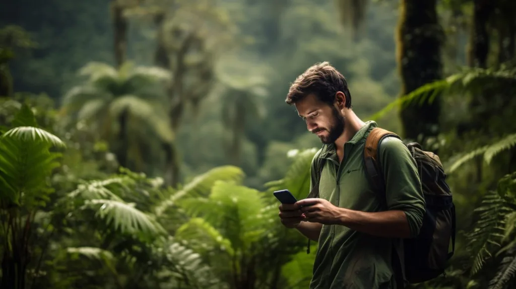 man searching for internet on phone