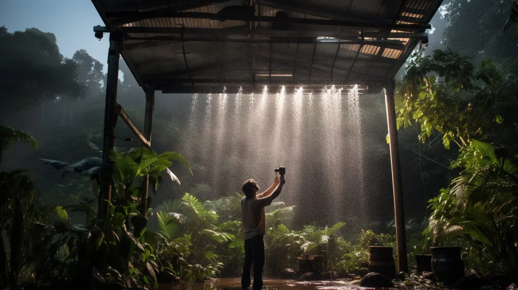 man collecting rainwater