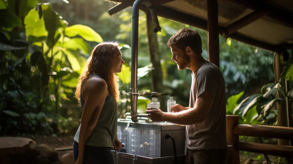 water system and filter in action, purifying water for a young couple residing in their rainforest home in Costa Rica.