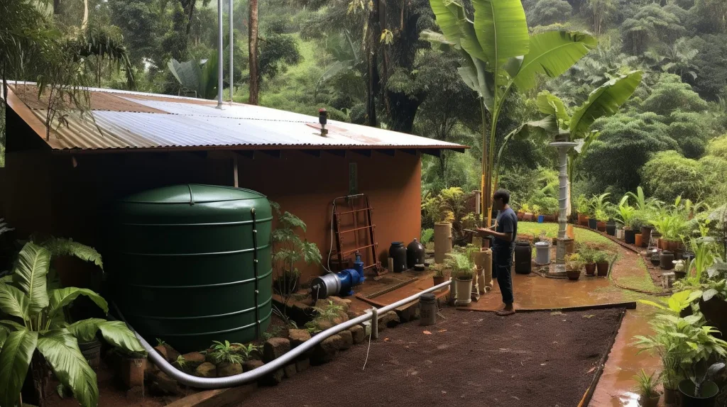 A image of a rainwater harvesting system in the rainforest, Costa Rica