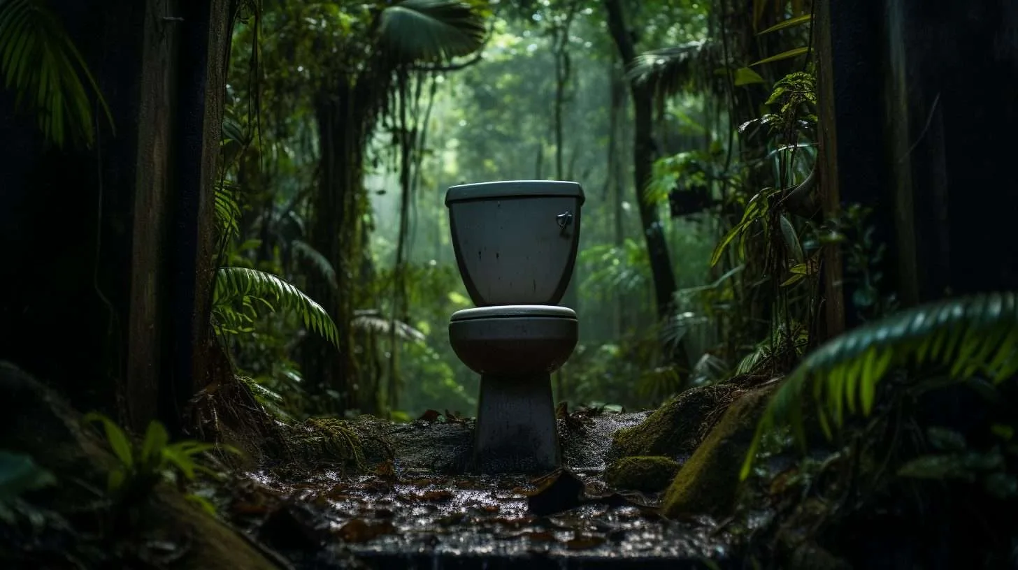 a stand alone toilet in the middle of the rainforest