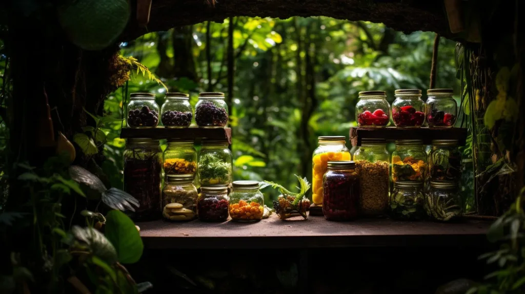 A neat display of dried foods in jars
