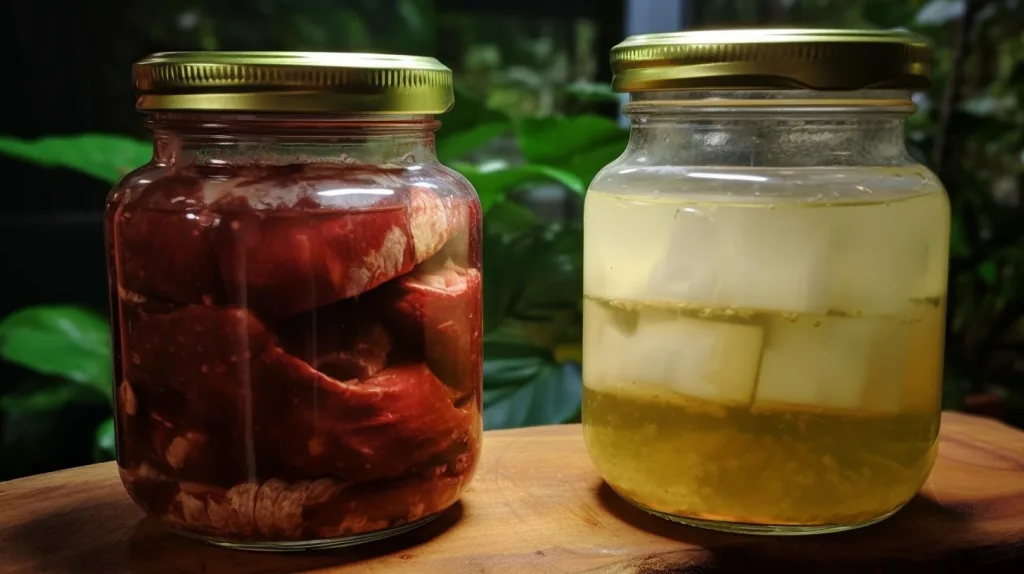 jars of fat and meat used for meat preserviing