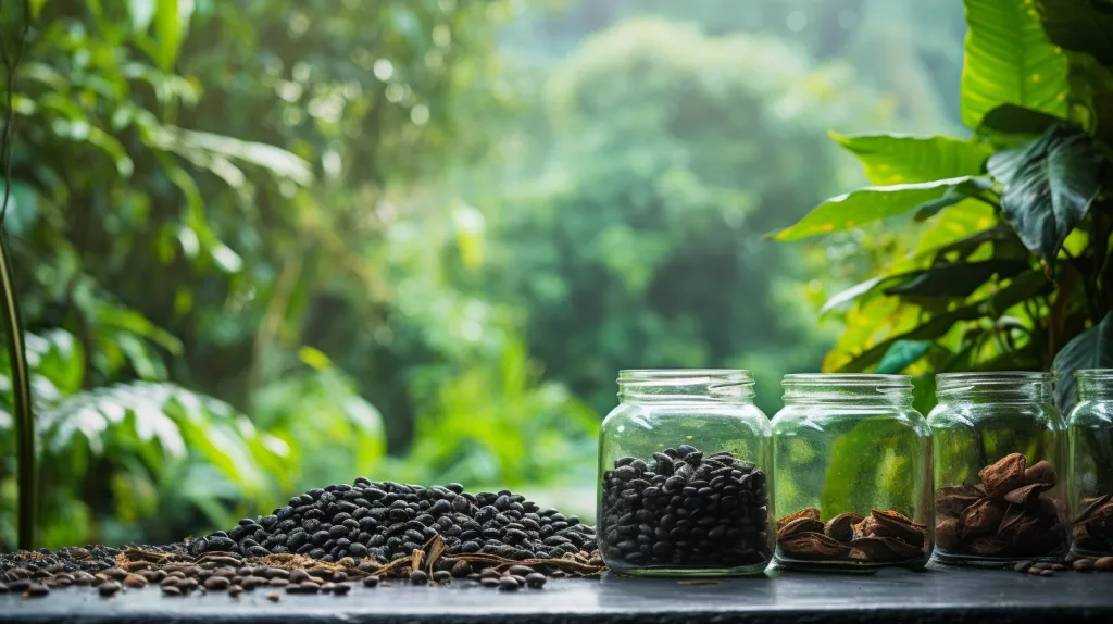 Seed saving and heirloom varieties. A series of glass jars containing different seeds for planting