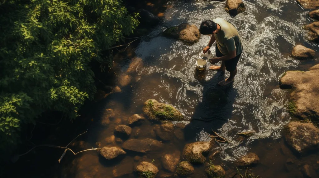 Filtering water in a river