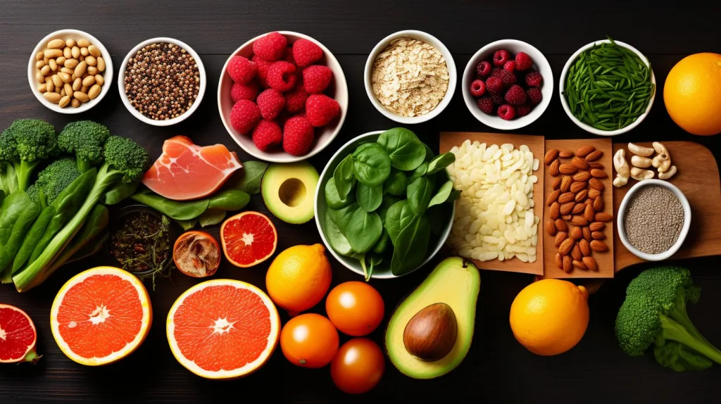 A beautiful selection of fruits and nuts neatly displayed on a table