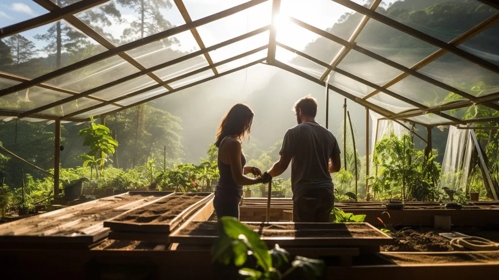 An off-grid couple build a greenhouse