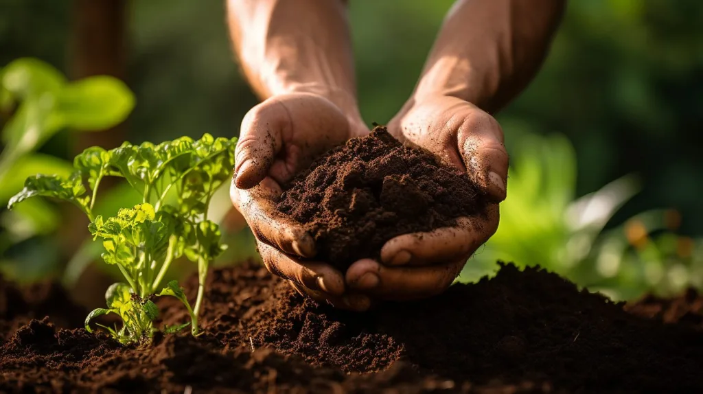 A mans hands holding fresh organic soil