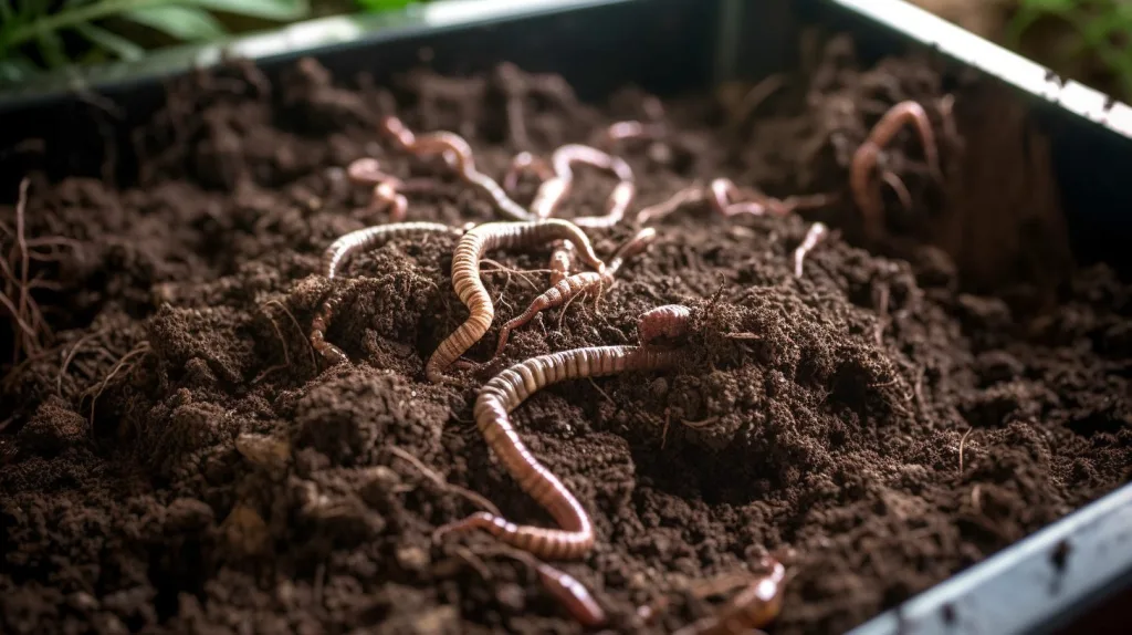 Worms enriching the compost soil