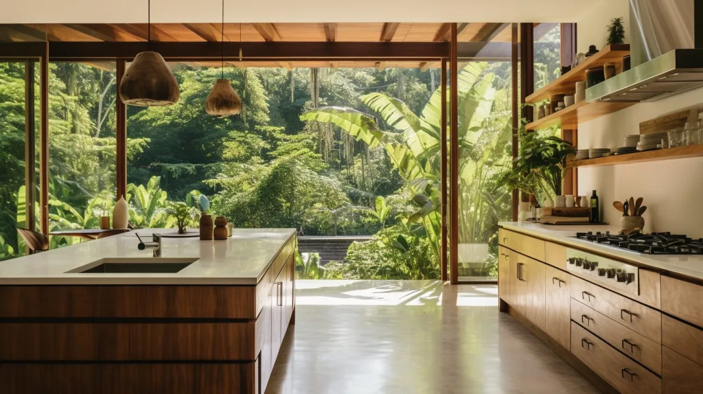 a modern sustainable kitchen in the rainforest of Costa Rica