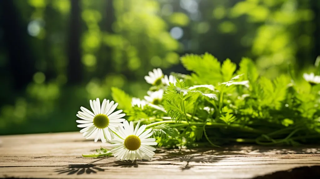 Chamomile on wooden table