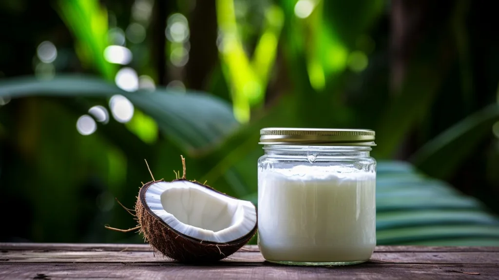 Coconut Oil displayed on wooden table