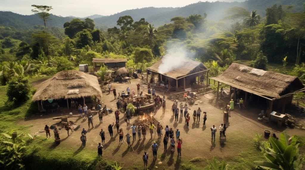 A community of survivalists in the rainforest