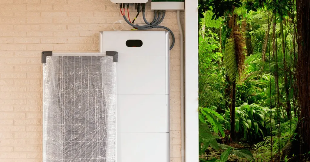 An energy storage system installed on the side of a house