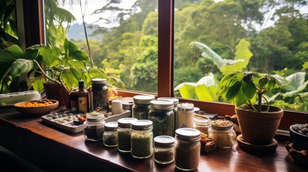 array of items needed to make natural home remedies sitting on the kitchen table
