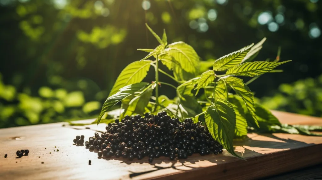 Elderberry on wooden table