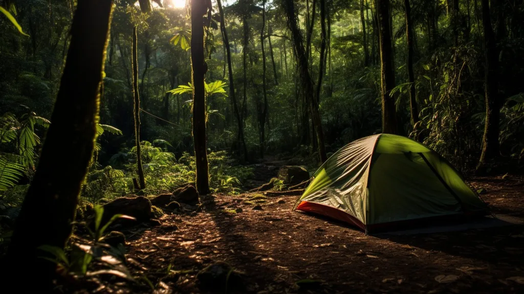 A tent pitched in the rainforest