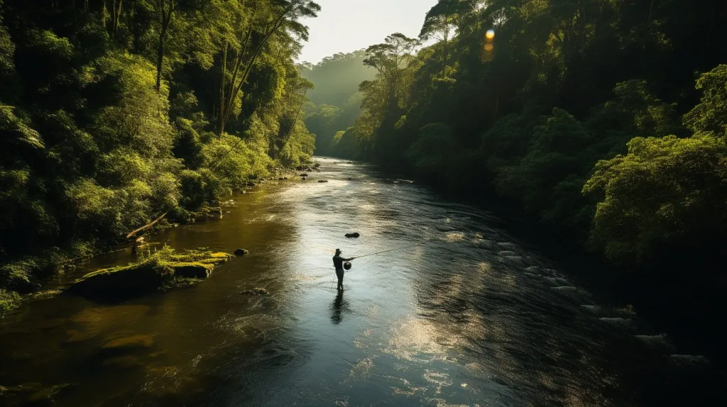 a man fishing in a river