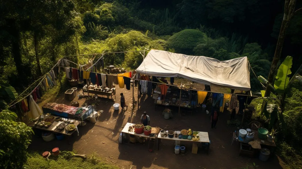 A bartering market in the jungle