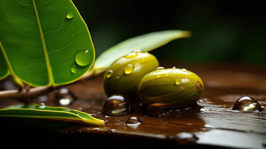 Jojoba Oil displayed on wooden table