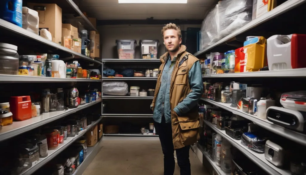 A man standing in his survival shelter