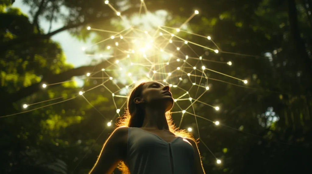 woman experiencing mindfulness meditation in the jungle