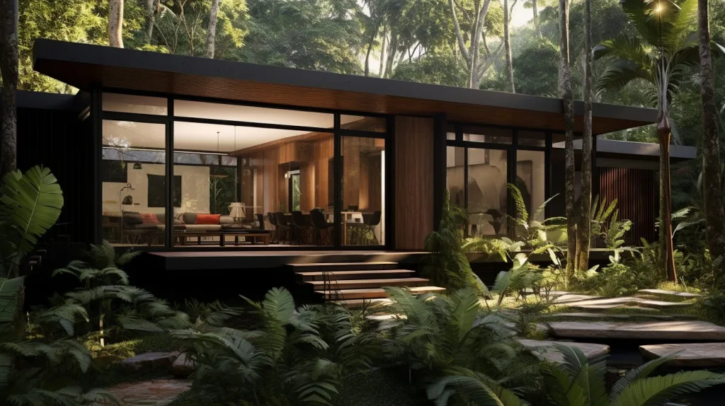 A house in the rainforest covered in sunlight