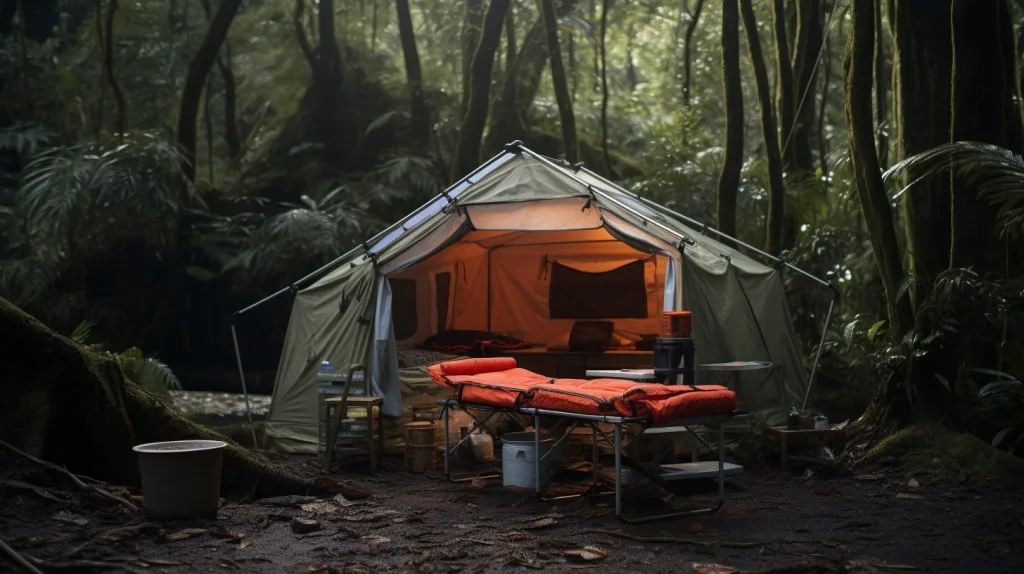 A medic tent setup in the rainforest