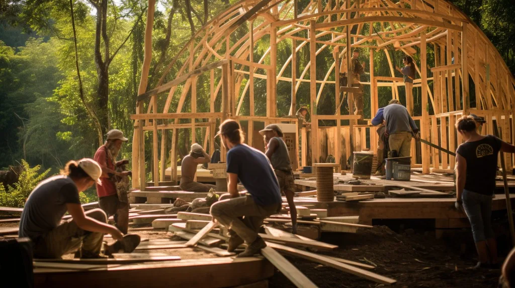 Building structures at an off-grid community
