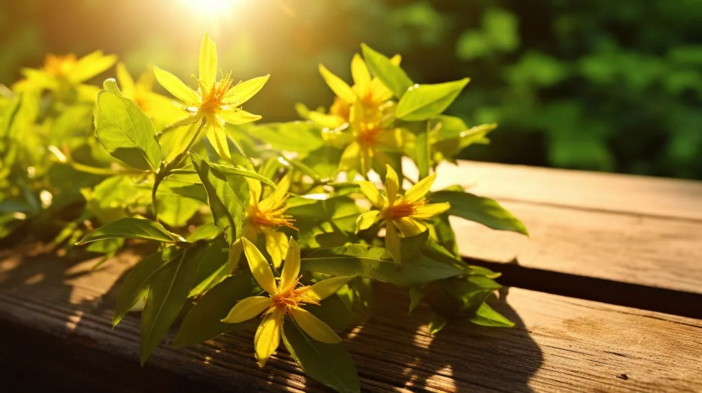St. John's Wort on wooden table