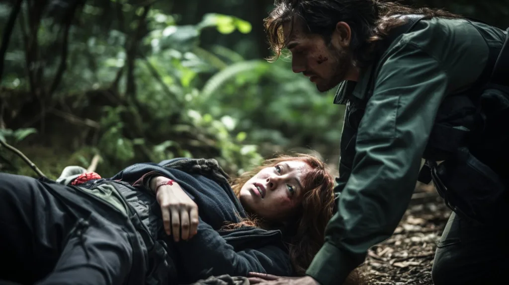 A woman needing medical attention in the rainforest