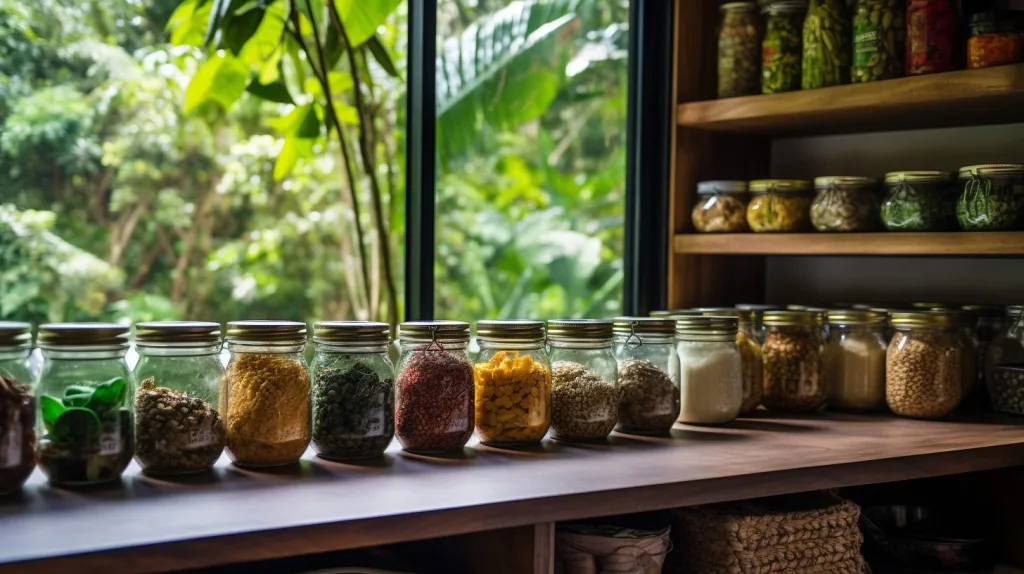 A series of jars illustrating the fact that you do not need plastic packaging