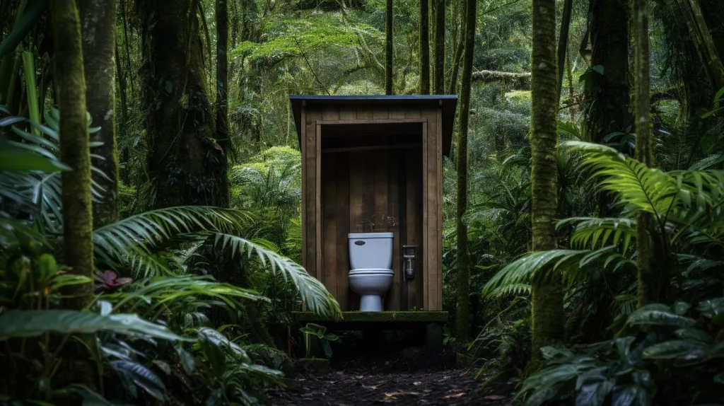 An outhouse or latrine located out in the wilderness 
