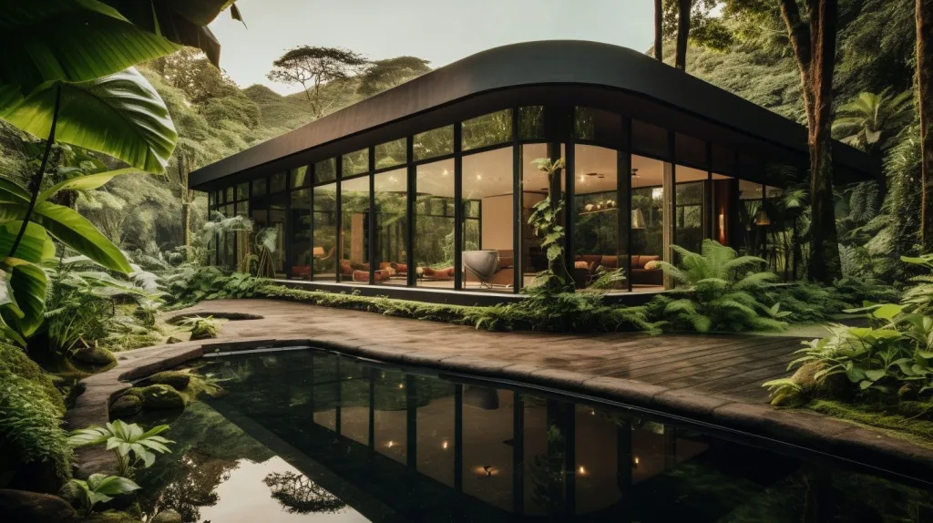 sustainable house built from green building materials in the rainforest