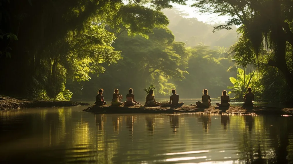 woman practicing yoga alongside a river