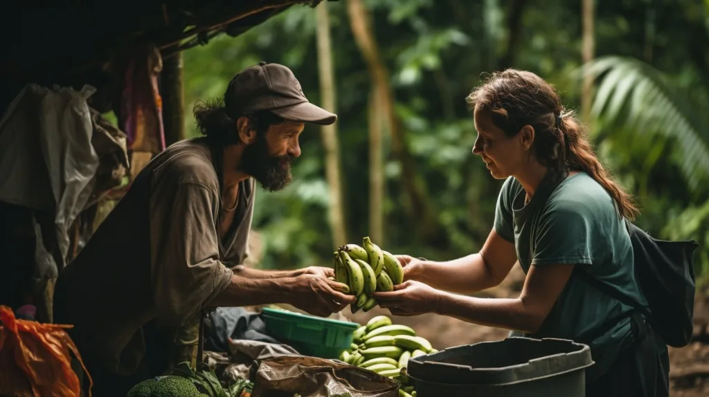 A couple bartering in the jungle