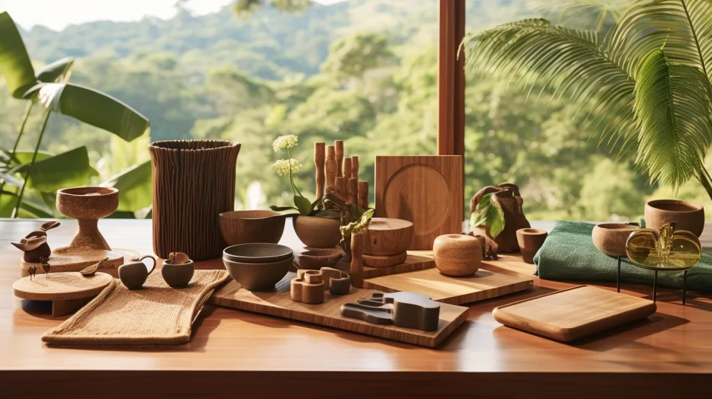 Sustainable home goods products with view of rainforest