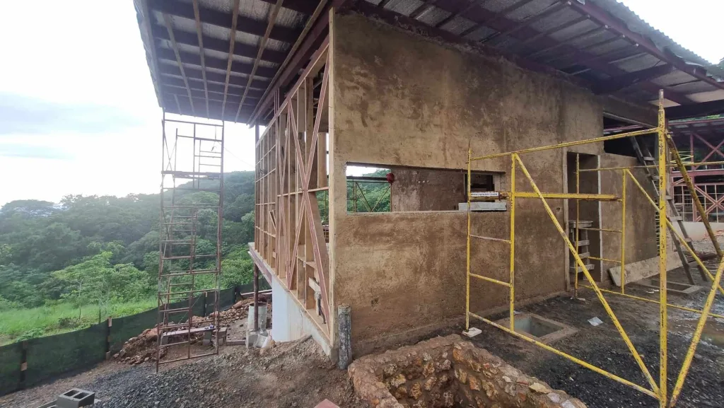 An off-grid home during the insulation process