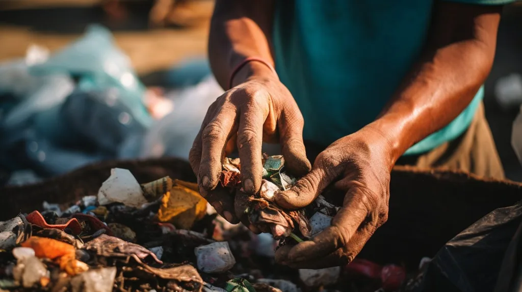 A persons hands sorting out the trash