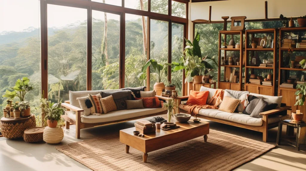 eco-friendly living room in the rainforest