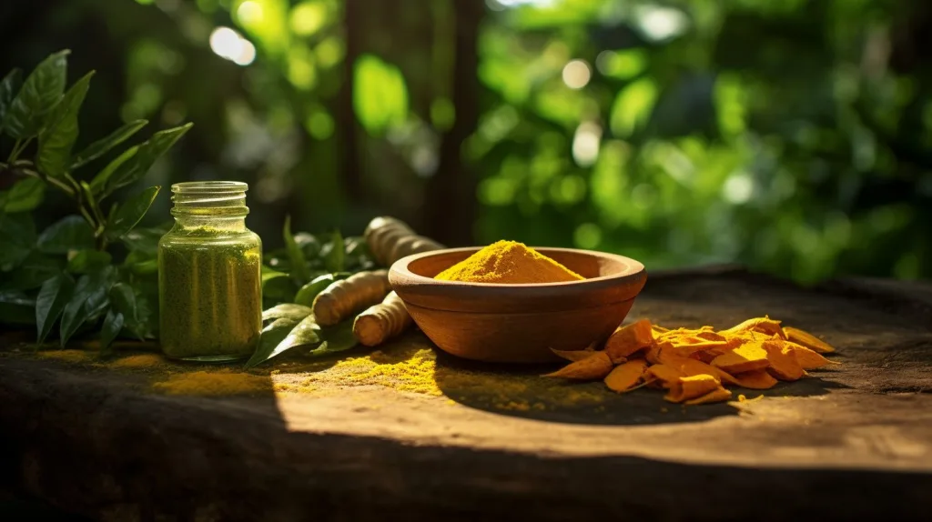 Turmeric on wooden table