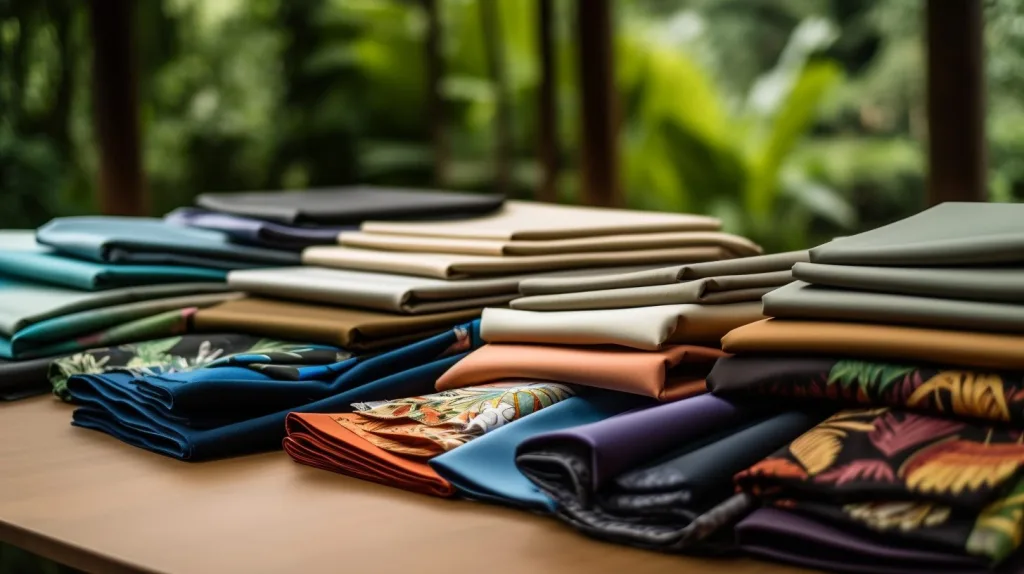 Types of Sustainable Fabrics neatly displayed outside on a table
