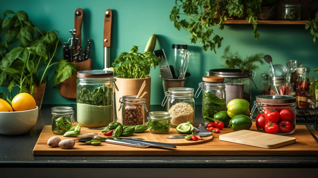 A selection of Eco-Friendly Kitchenware laid out on kitchen counter