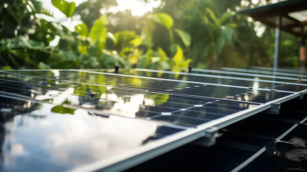Jungle reflecting off solar panel thats collecting for energy storage
