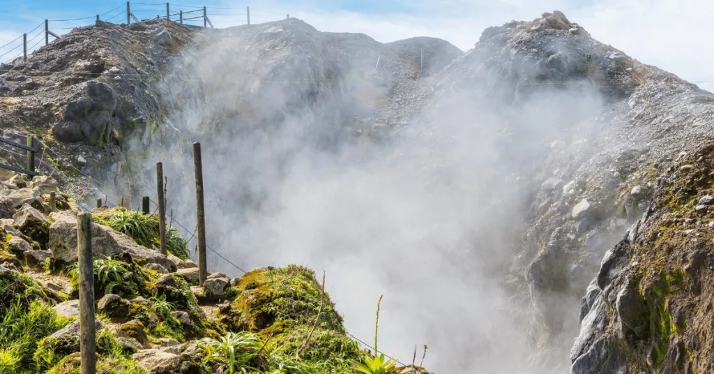 An example of geothermal energy coming from the earth.