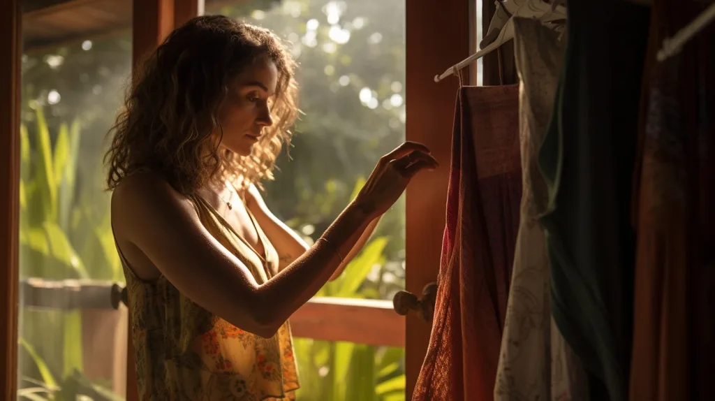 Neatly organized minimalist wardrobe showcasing essential clothing items.